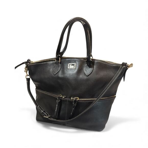 Dooney & Bourke Dillen Pebbled Leather Double Pocket Satchel "DARK BROWN LARGE" - Picture 5 of 5